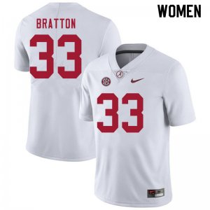 NCAA Women's Alabama Crimson Tide #33 Jackson Bratton Stitched College 2020 Nike Authentic White Football Jersey AX17U25KS
